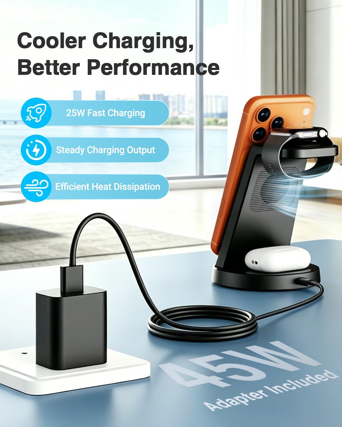 Detalle de MagSafe Charger 25W Magnetic 3-in-1 Wireless Charging Station for Apple (Phone, Watch, AirPods)