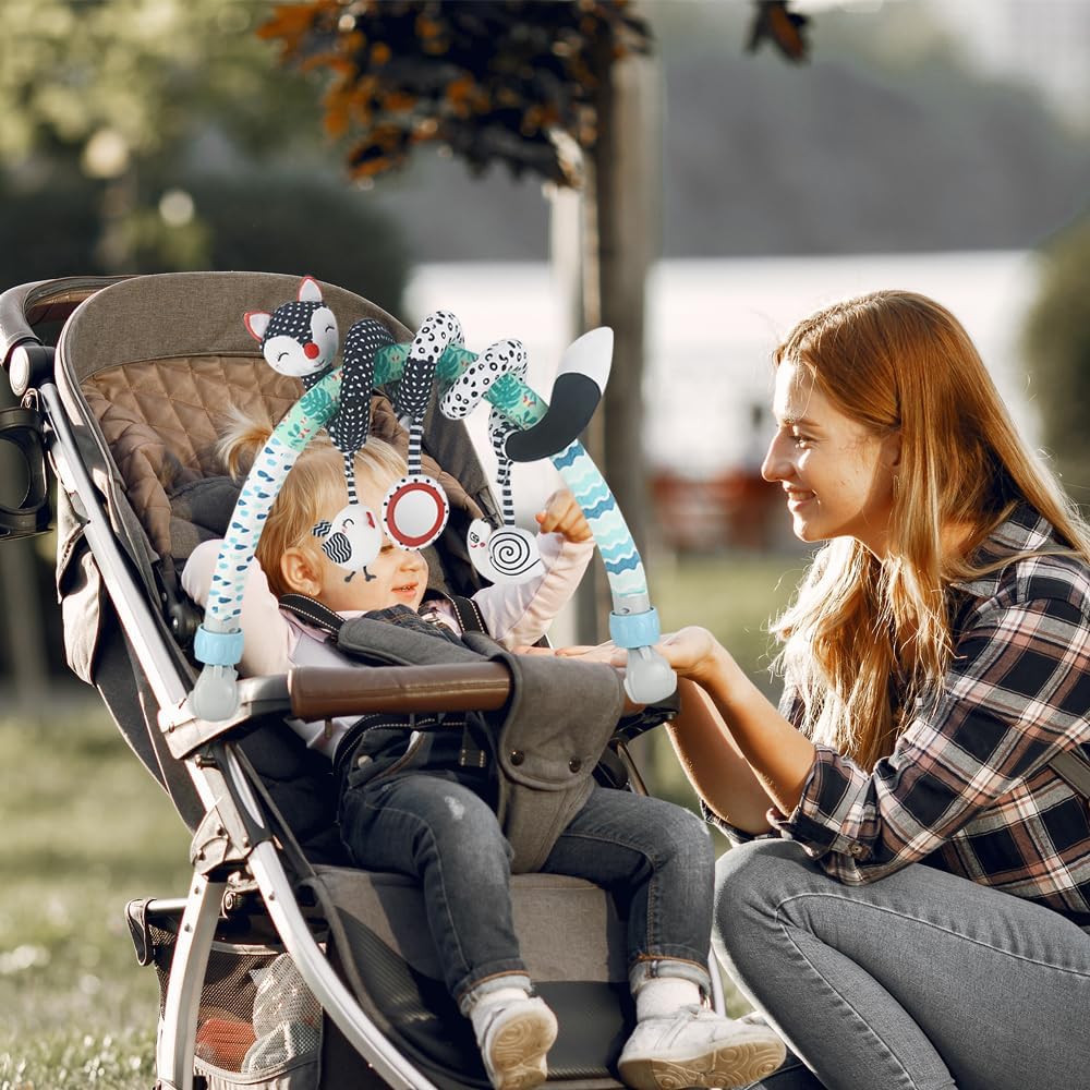 Detalle de CaterBee Baby Arch Pram Toys CT02: High-Contrast Black & White with Detachable Toys