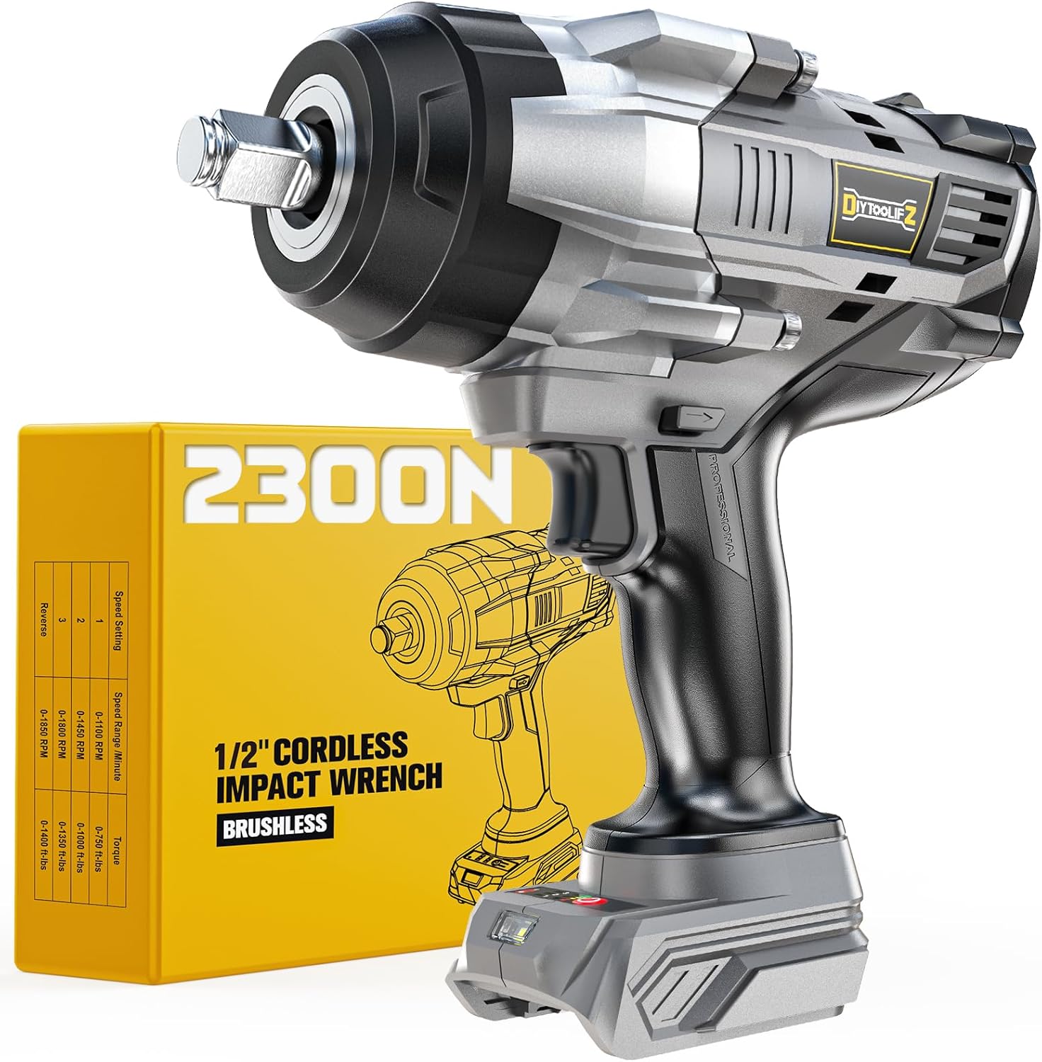 DIYtoolifz Cordless Impact Wrench 1700 Ft-lbs