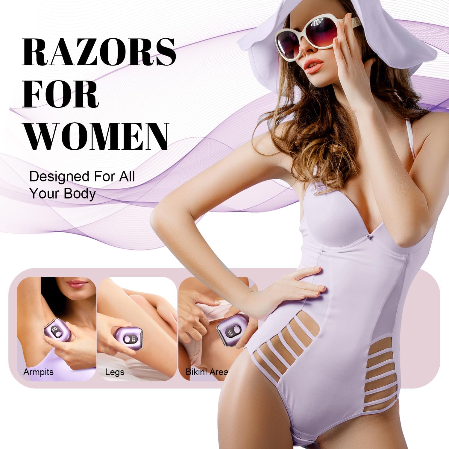 Detalle de Cordless Electric Shaver for Women: Mini Razor with LED Display (Bright Purple)