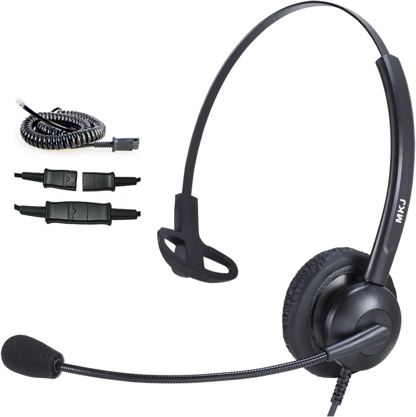 MKJ RJ9 Call Centre Telephone Headset with Noise-Cancelling Microphone