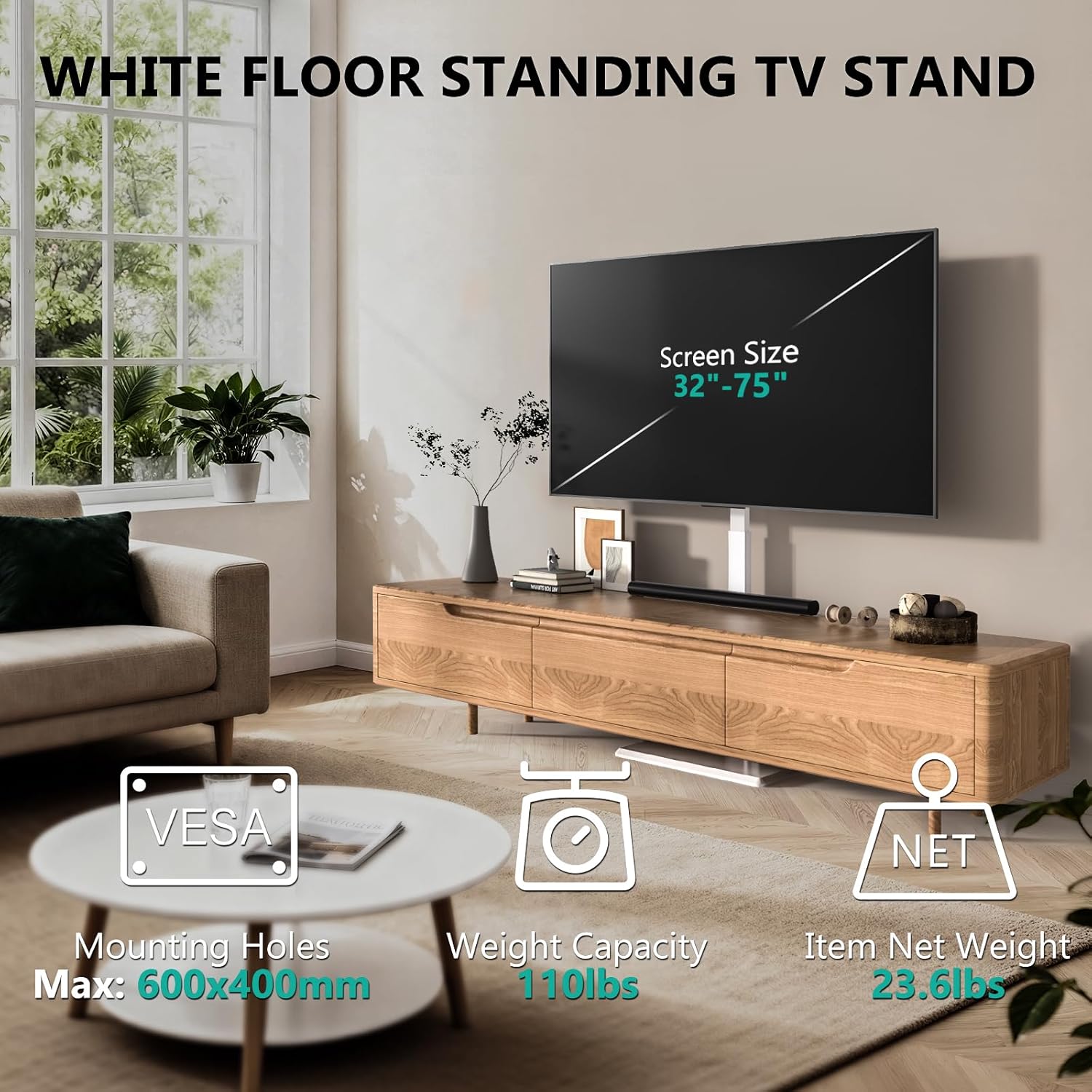Thumbnail 2 de WALI TVDVD-7PW Floor TV Stand 110 lbs