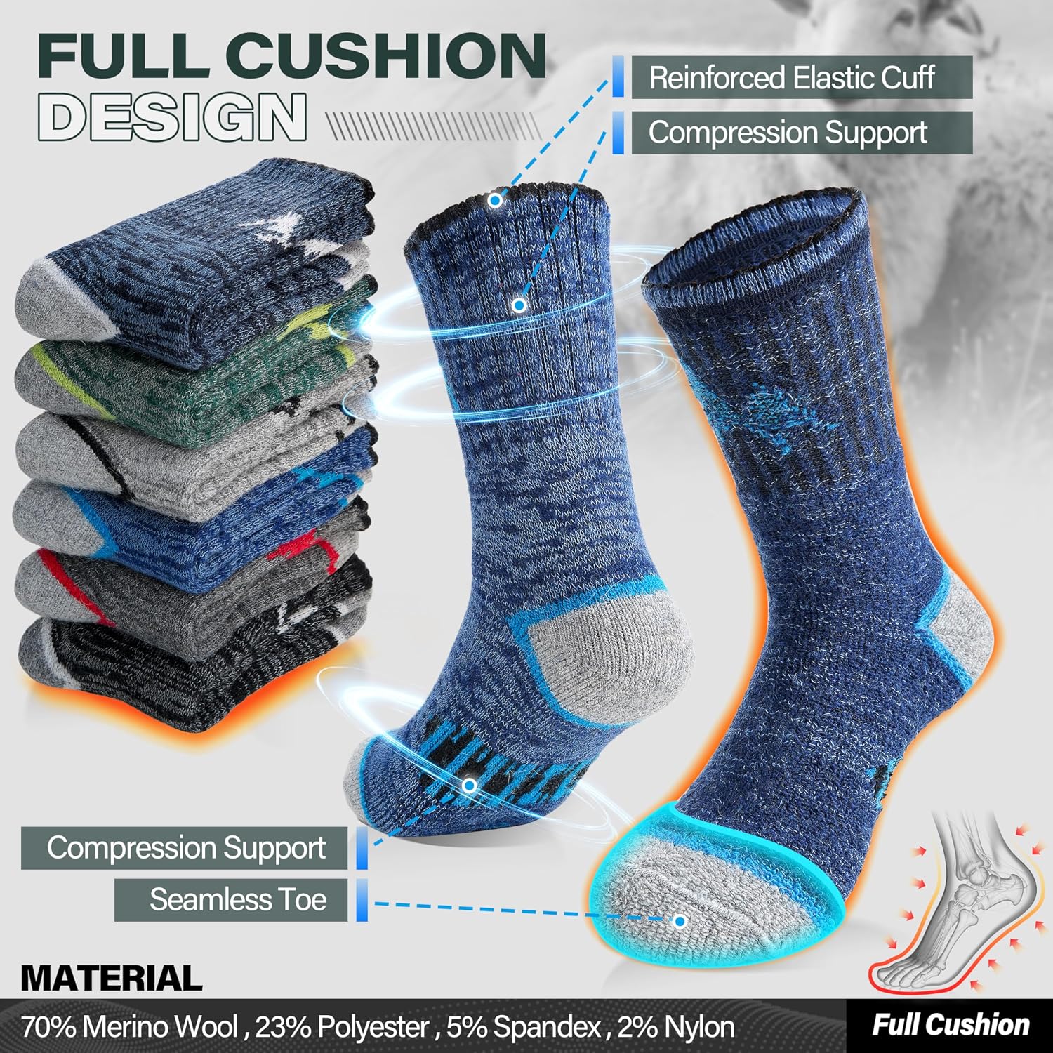Thumbnail 3 de ANTSANG Kids Merino Wool Socks 6-Pack