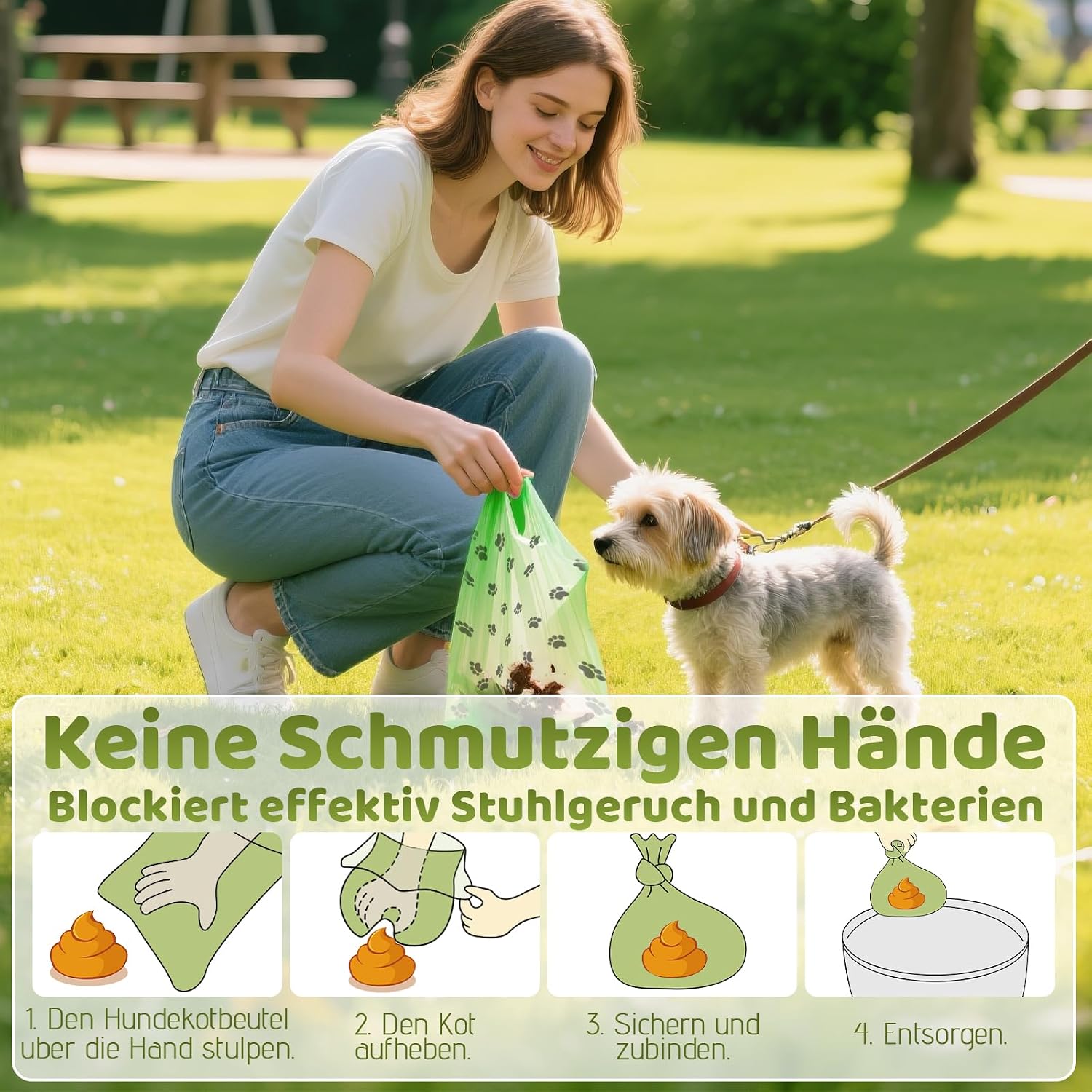 Detalle de Hundekotbeutel 300 Beutel Extra Stark (biologisch abbaubar, geruchsneutralisierend) – um ca. 50% dicker