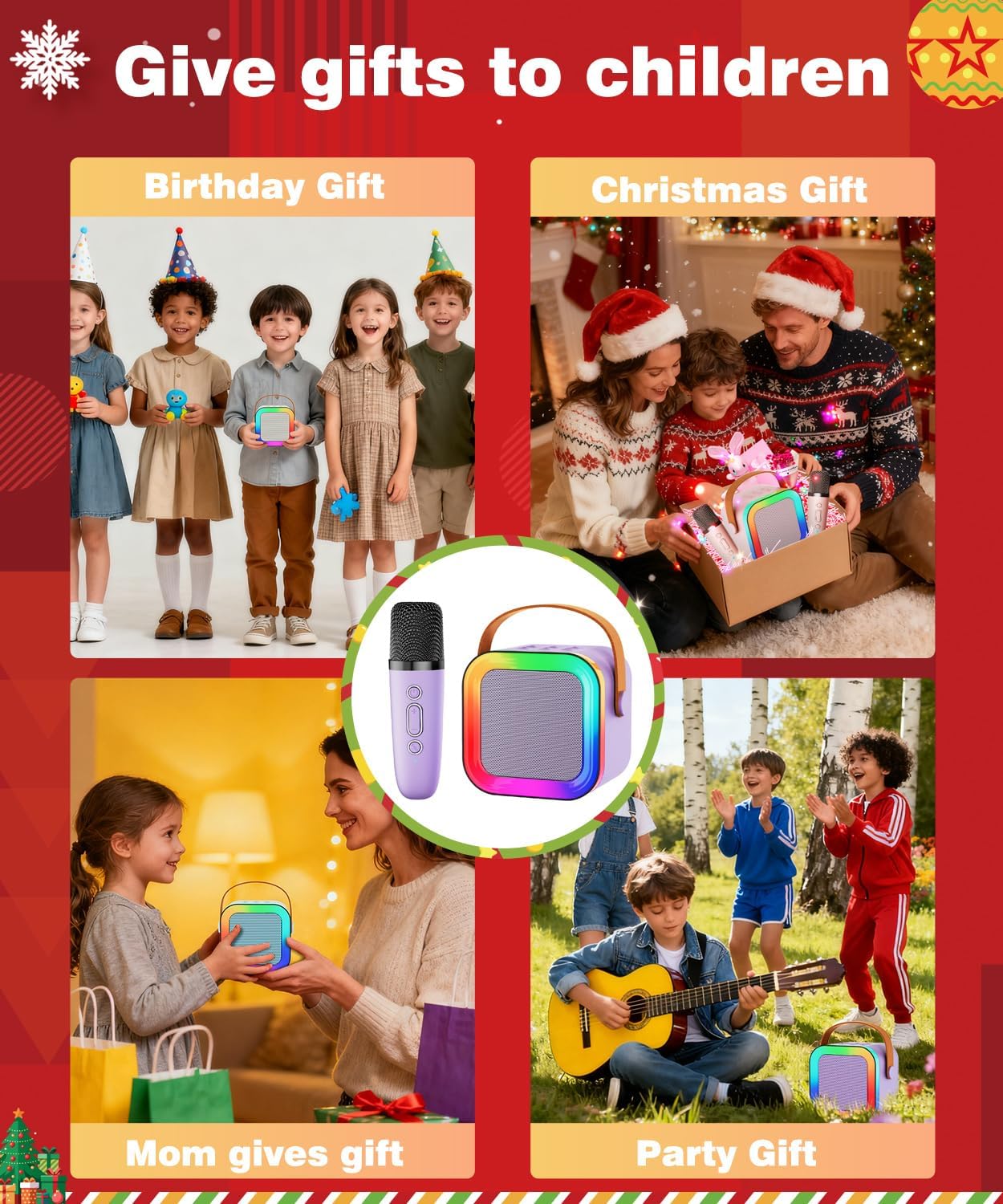 Detalle de Mini Karaoke Machine Speaker for Kids & Adults (Purple, 2 Mics) — Portable Bluetooth Karaoke System