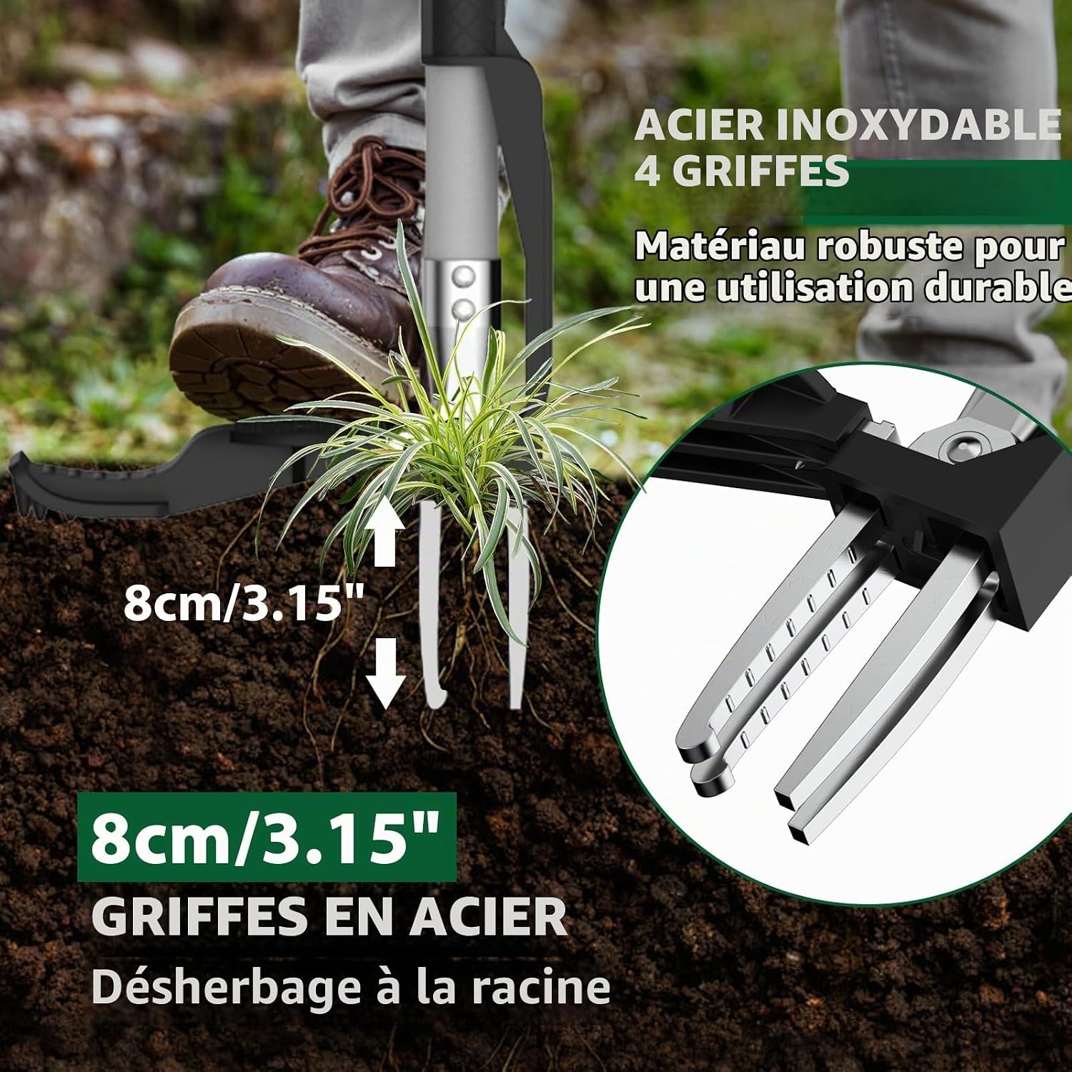 Detalle 2 de Ergohortus TPT0401 staande onkruidtrekker met 4 klauwen en lange steel
