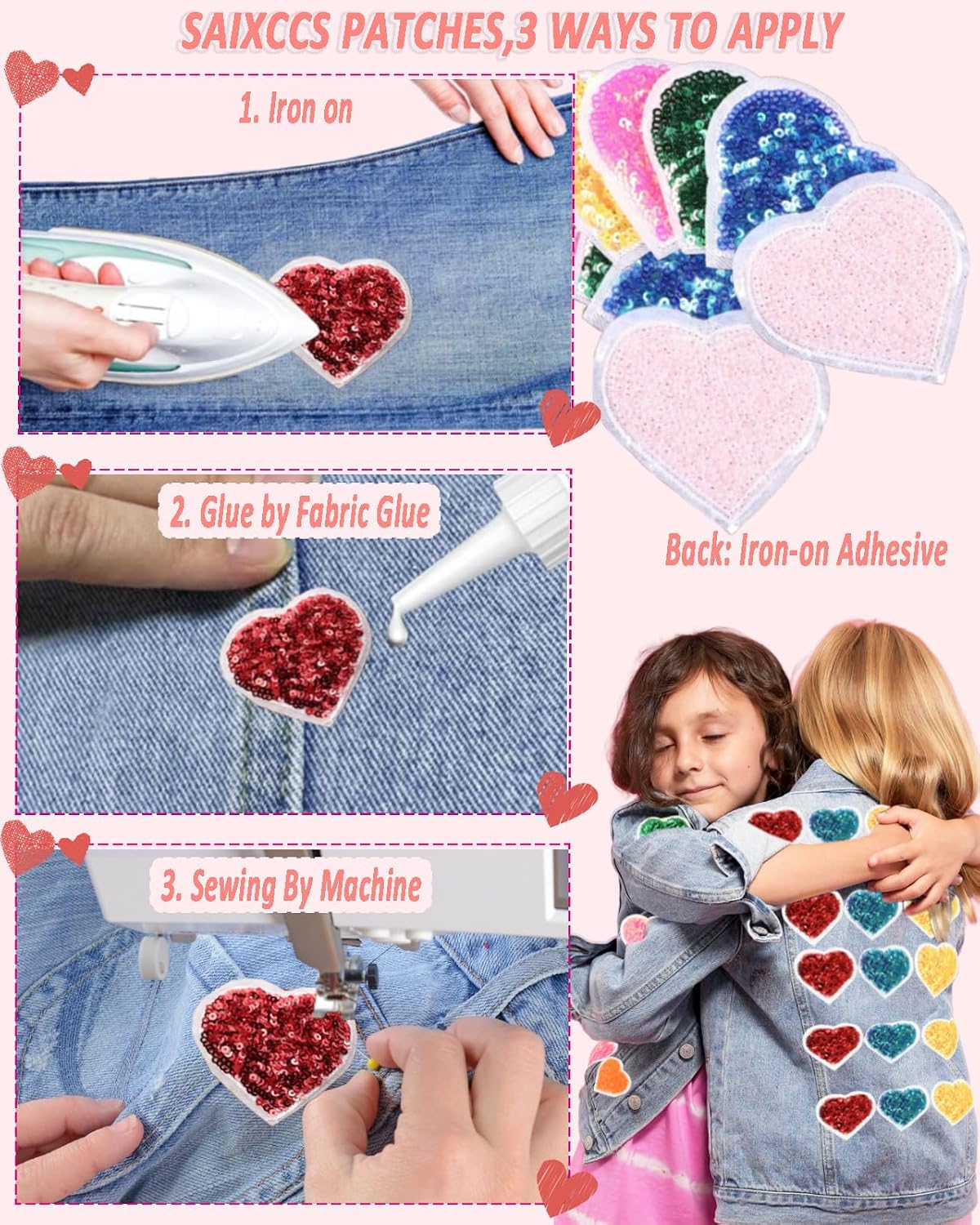 Detalle 2 de Sequin Heart Patches 12-Pack