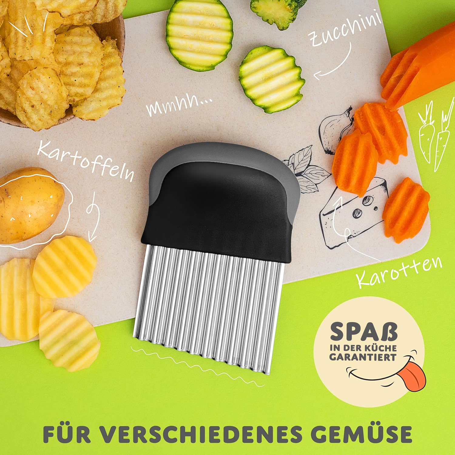 Thumbnail 1 de Villkin Wellenschneider aus Edelstahl – spülmaschinengeeignet, ergonomischer Griff (1x Schwarz-Grau)