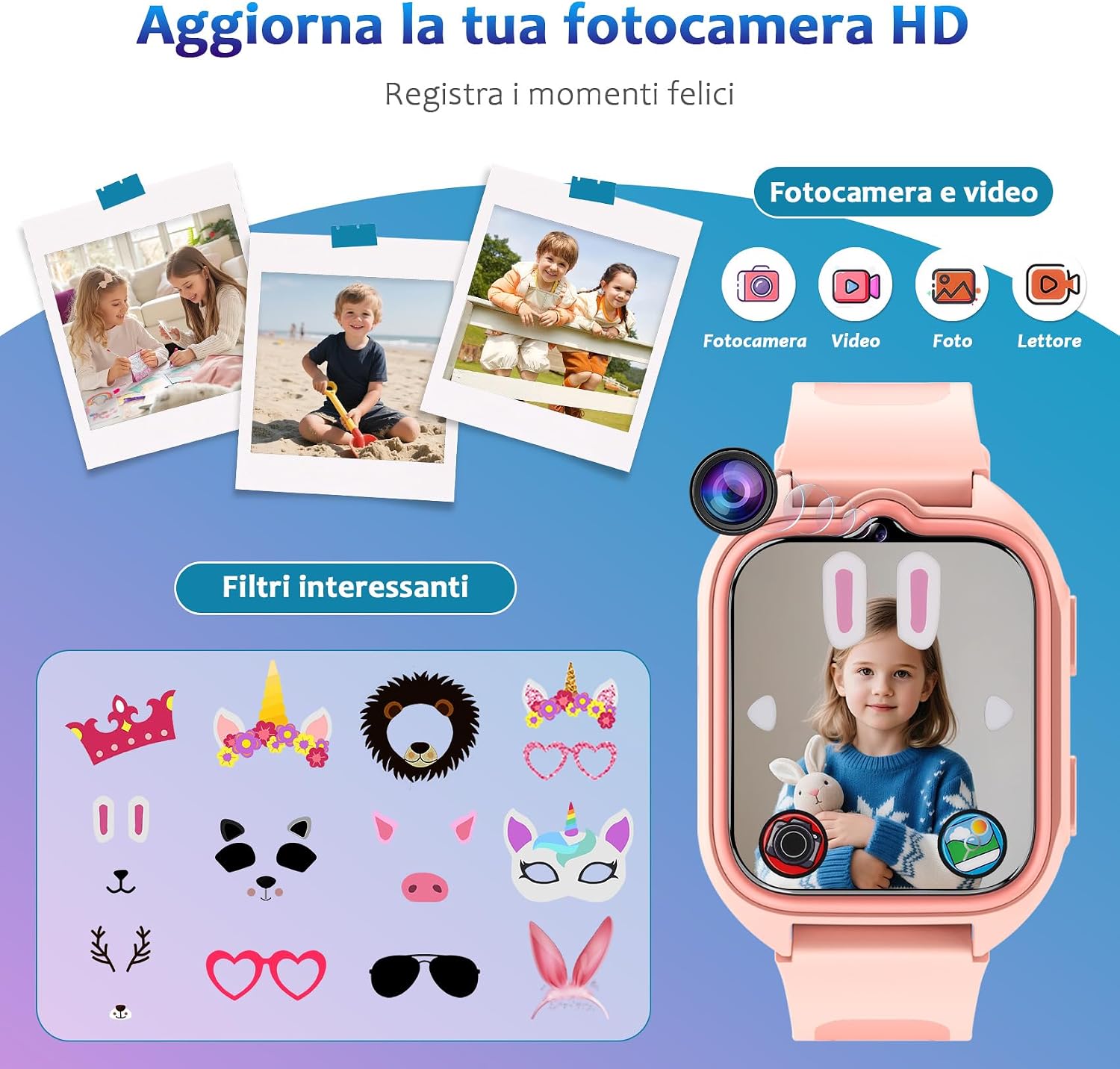 Detalle 2 de Blackview Smartwatch per Bambini 1.75" – Fotocamera HD, 30 Giochi e Funzioni Educative