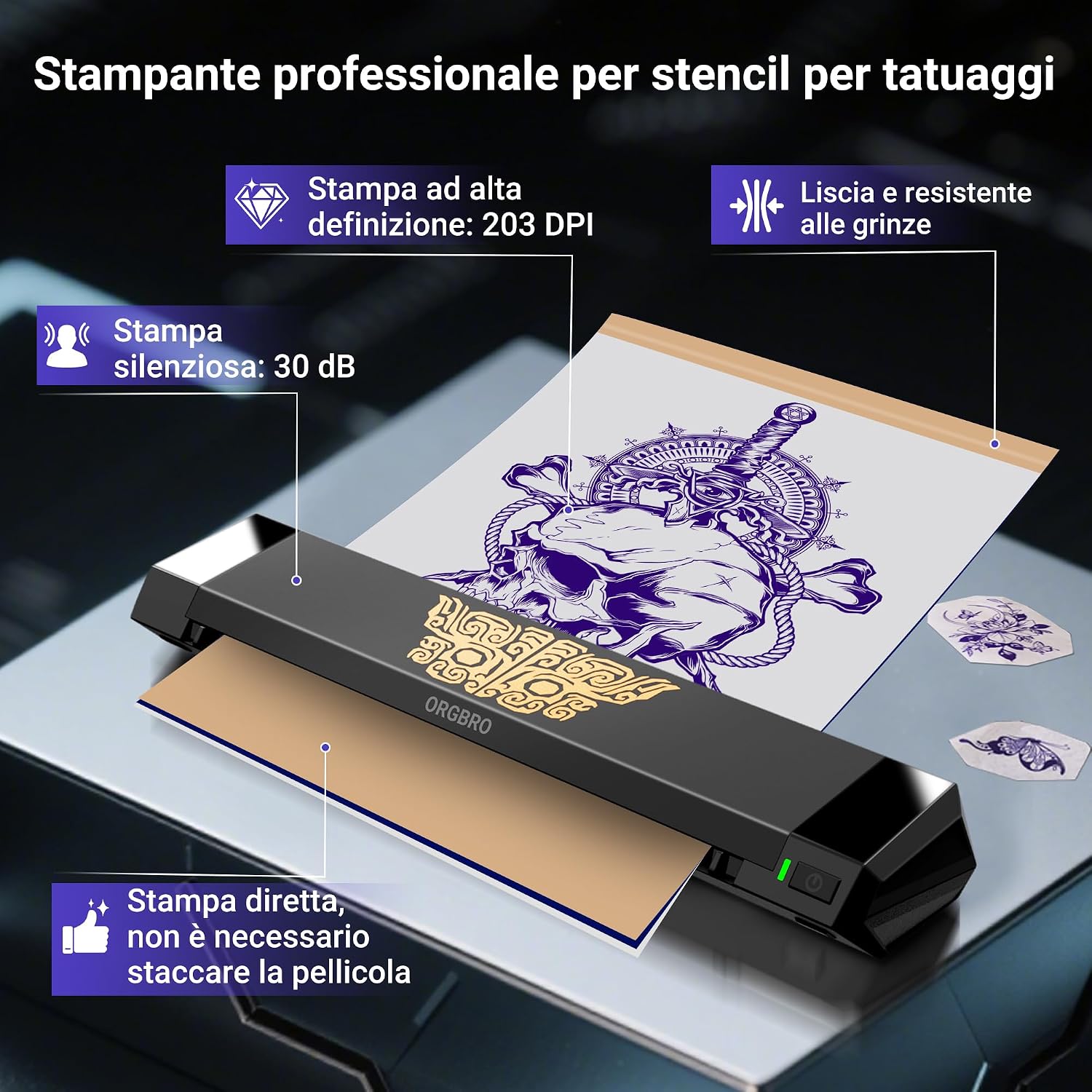 Thumbnail 1 de ORGBRO X8 stampante stencil tattoo Bluetooth termica con 30 fogli A4/A5/A6