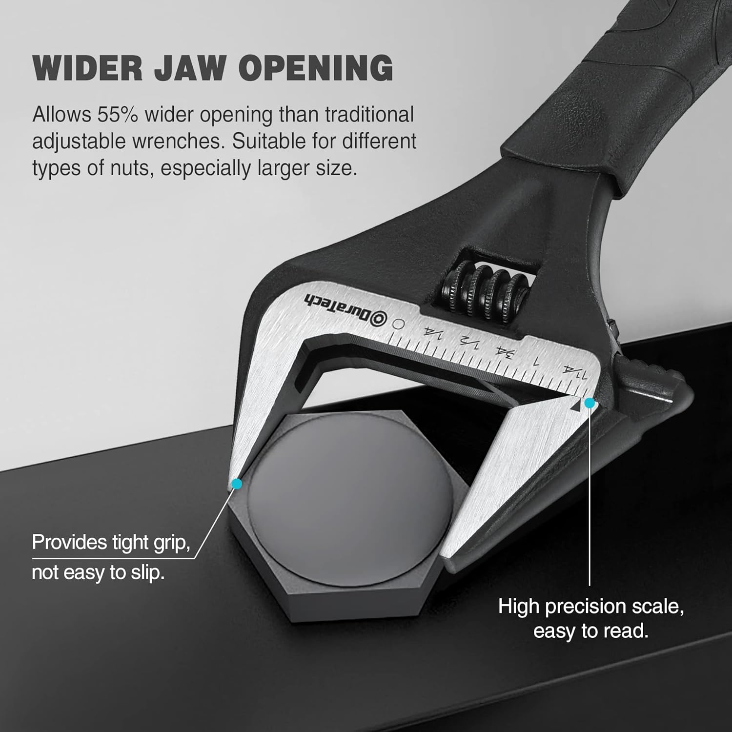 Detalle 2 de DURATECH 8-Inch Adjustable Wrench with Wide Jaw