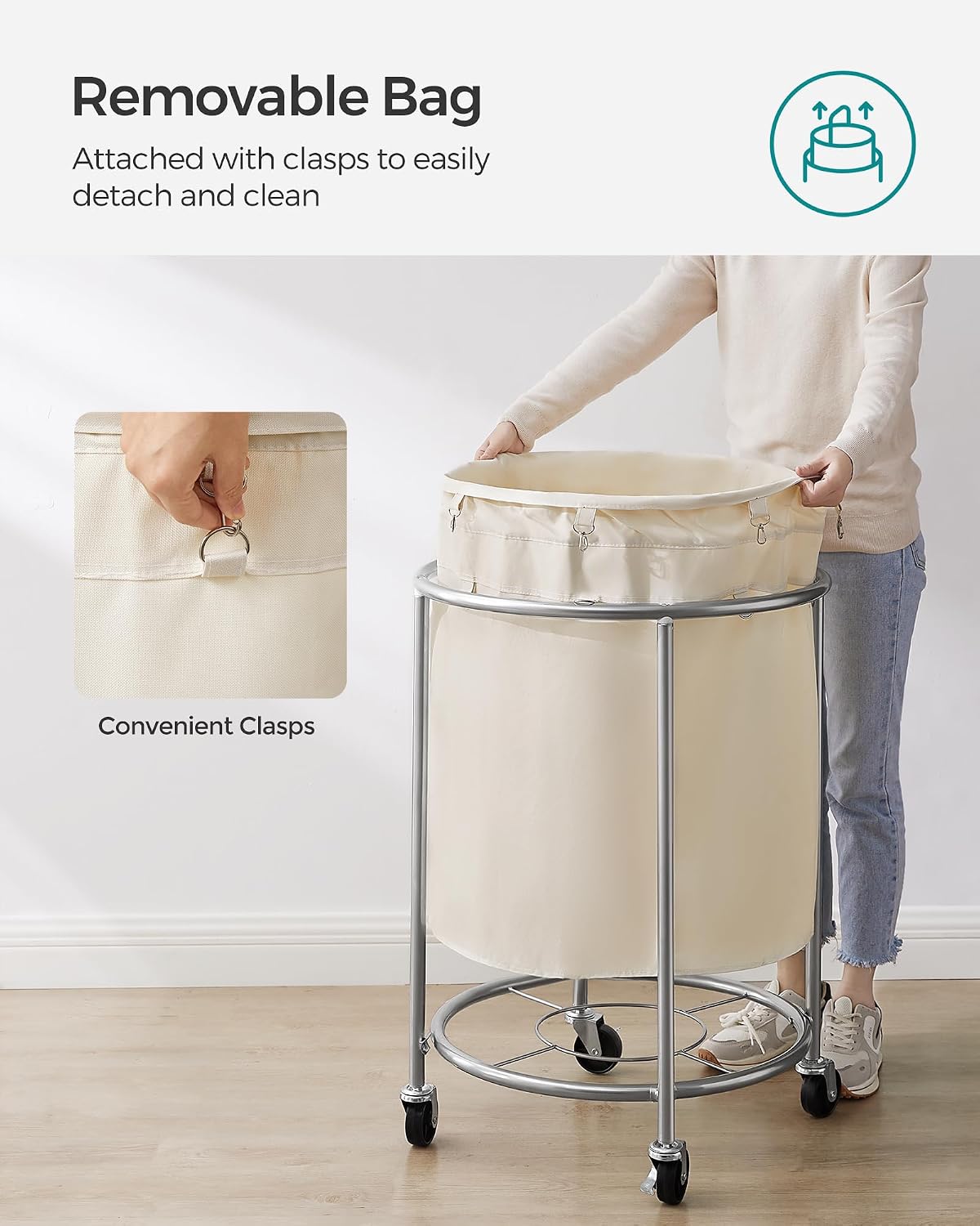 Thumbnail 5 de SONGMICS Rolling Laundry Hamper 190L