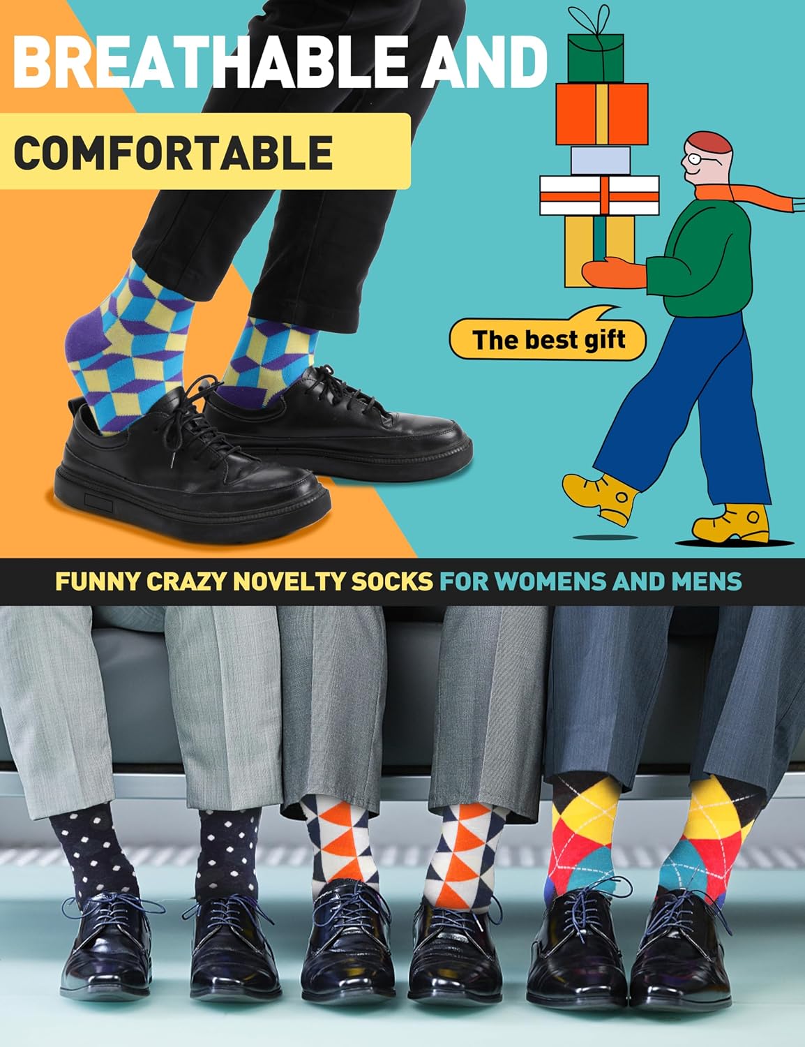 Detalle 2 de MOGGEI Funny Dress Socks, Breathable Novelty Casual Crew Socks