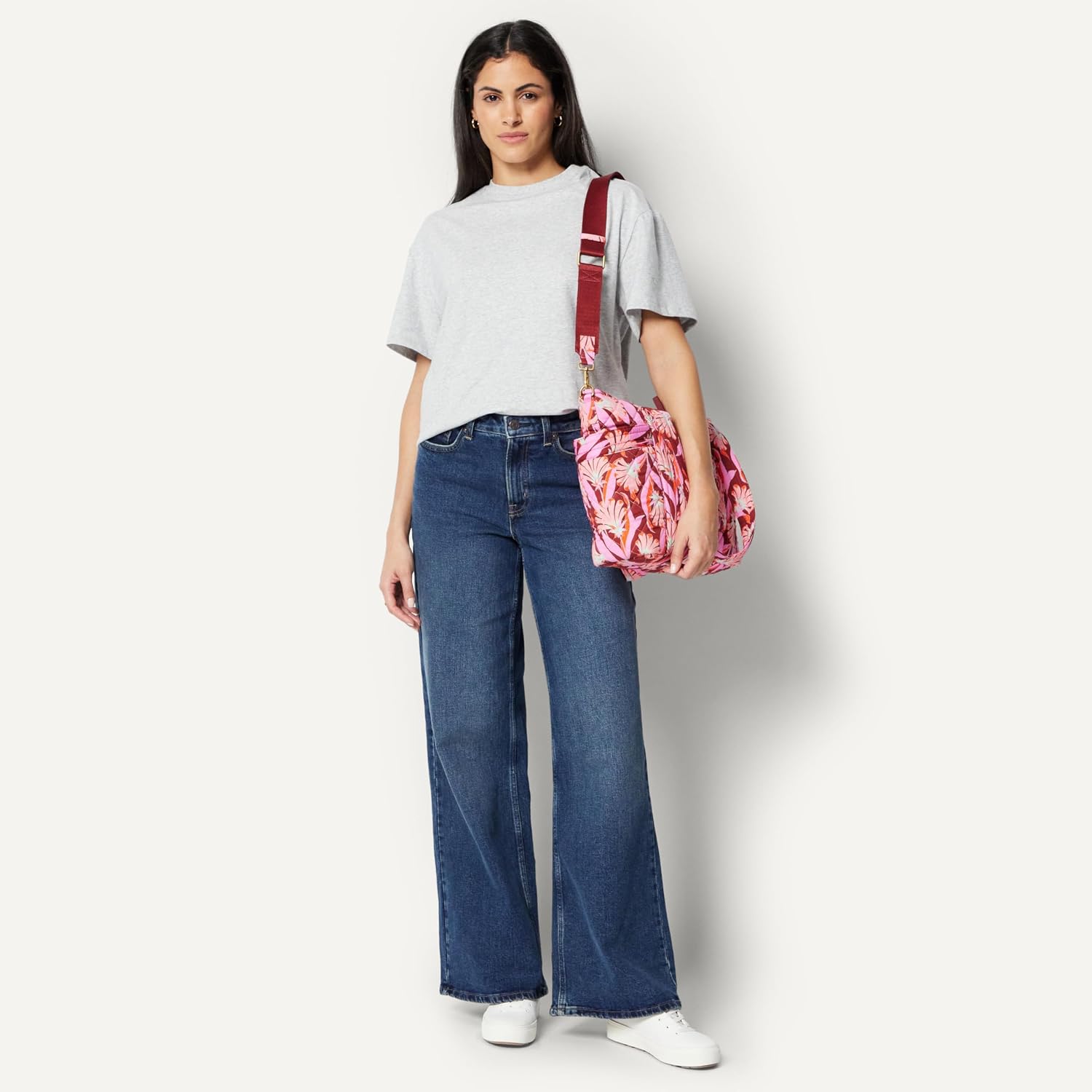 Detalle de Amazon Essentials Damen Gesteppte Handtasche aus Baumwolle – Alltagstaugliche Umhängetasche mit gepolstertem Griff