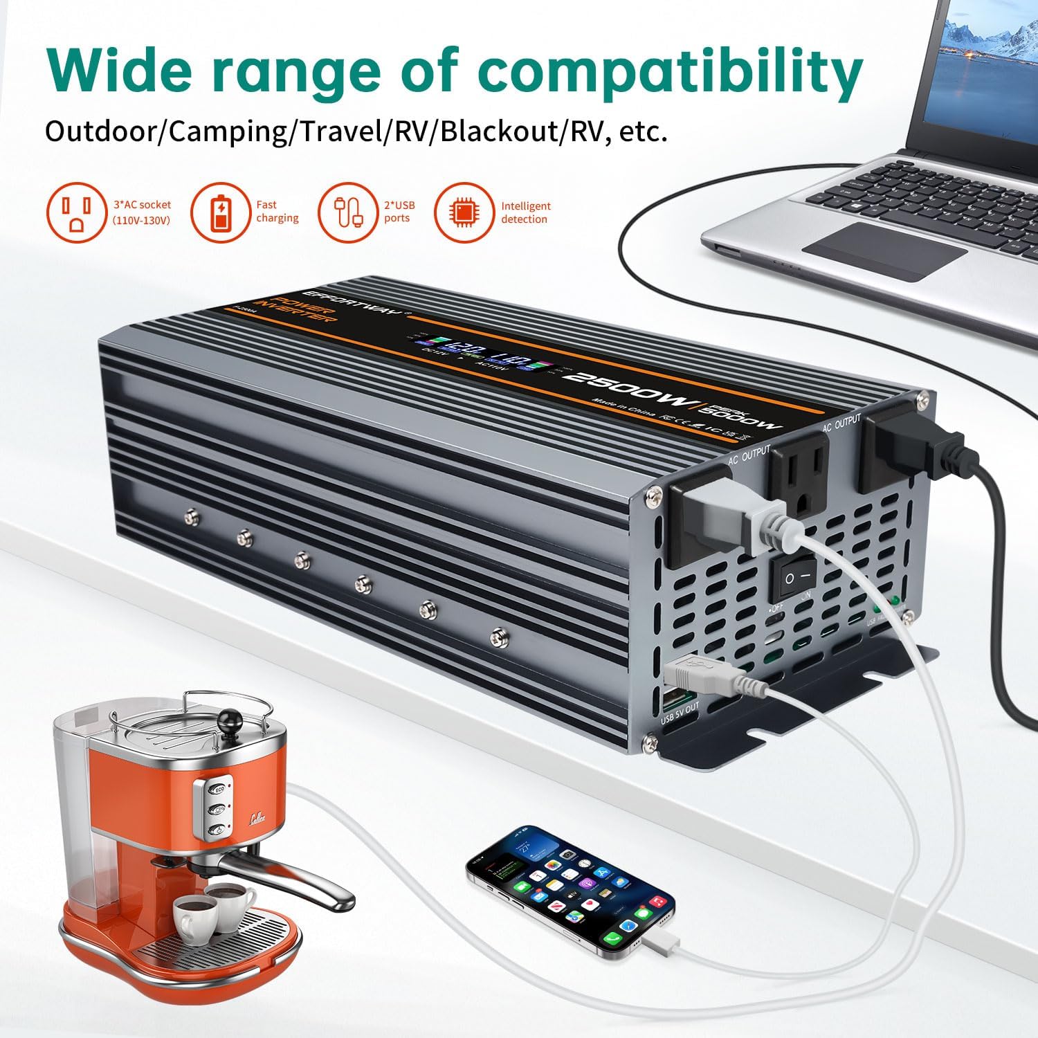 Detalle 2 de EFFORTWAY 2500W Power Inverter, 12V to 110V