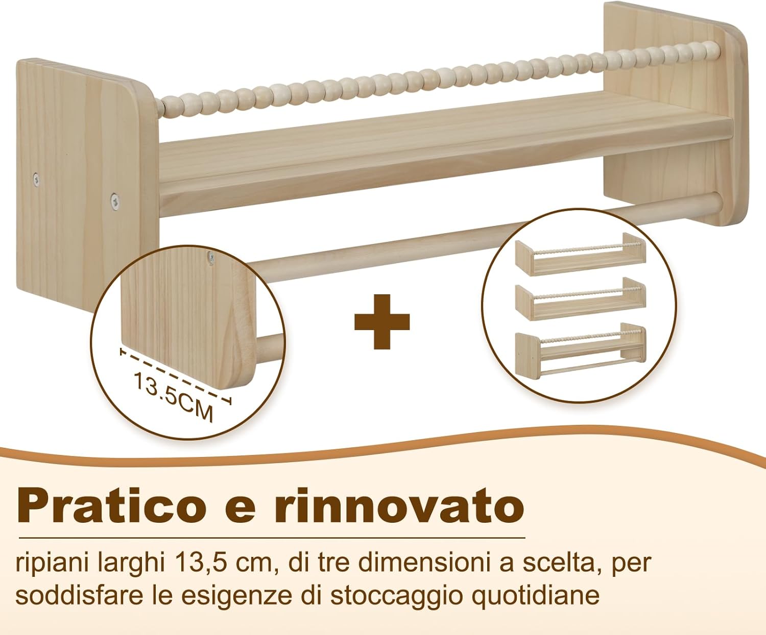 Thumbnail 3 de WOLTU set di 3 librerie da parete per bambini in legno massello, 50 cm