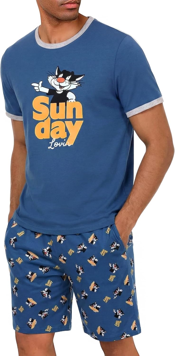 Detalle de Demegimi Mens Short Pyjama Set – Summer Nightwear in Soft Graphic Print