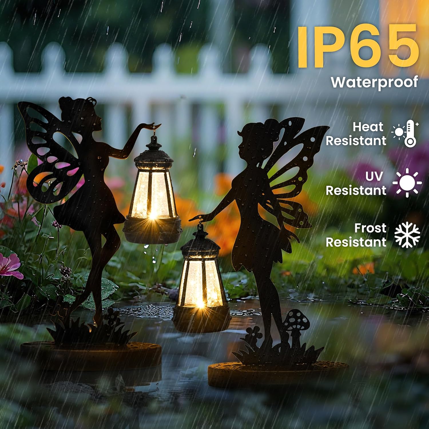 Detalle 2 de GIGALUMI Iron Fairy Statue Garden Ornaments with Solar Lights (2 Pack) – Waterproof Outdoor Lantern Statues