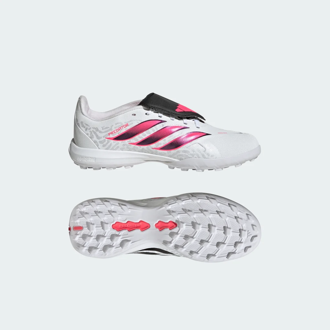 Detalle de Bota de fútbol Adidas Predator League moqueta con lengüeta plegable – Blanco