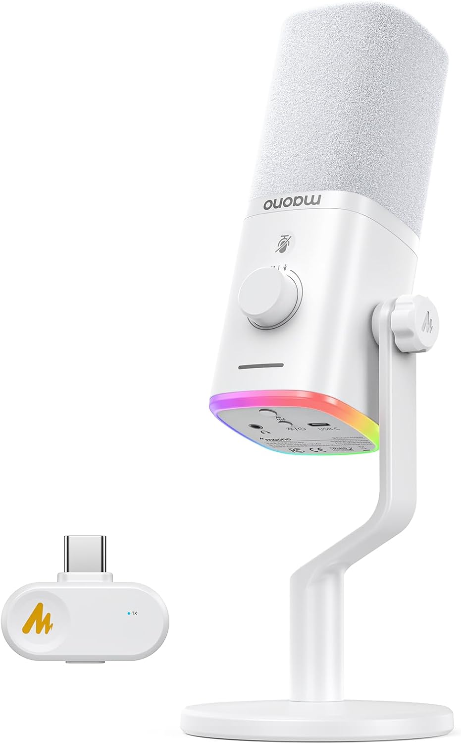 Detalle de MAONO PD100W Wireless Dynamic Microphone with USB, RGB and Noise Reduction