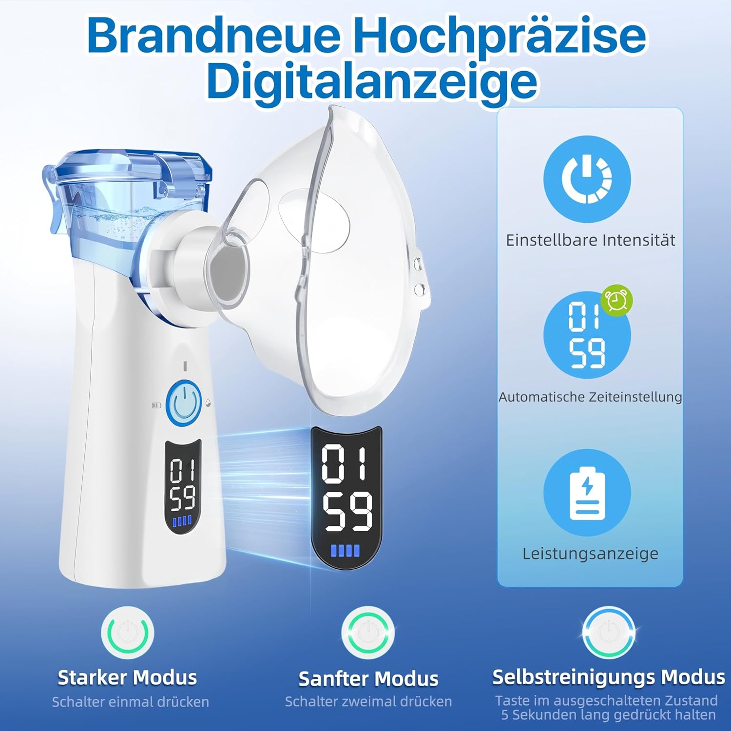 Thumbnail 2 de VapoZen Ultra Leise Inhalationsgerät mit LED-Display, Typ‑C Akku und 2 Masken