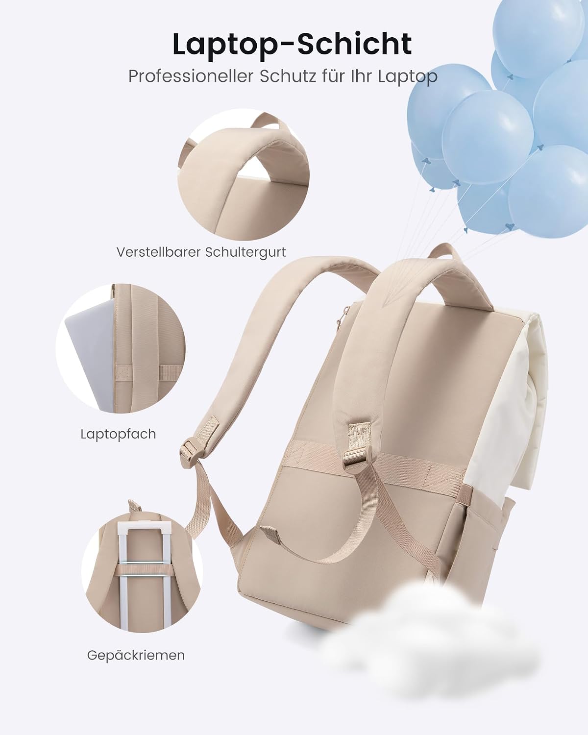 Detalle 2 de LOVEVOOK Rucksack für Damen & Herren bis 17,3 Zoll – wasserdicht, Laptopfach 15,6 Zoll, Tagesrucksack für Schule & Uni