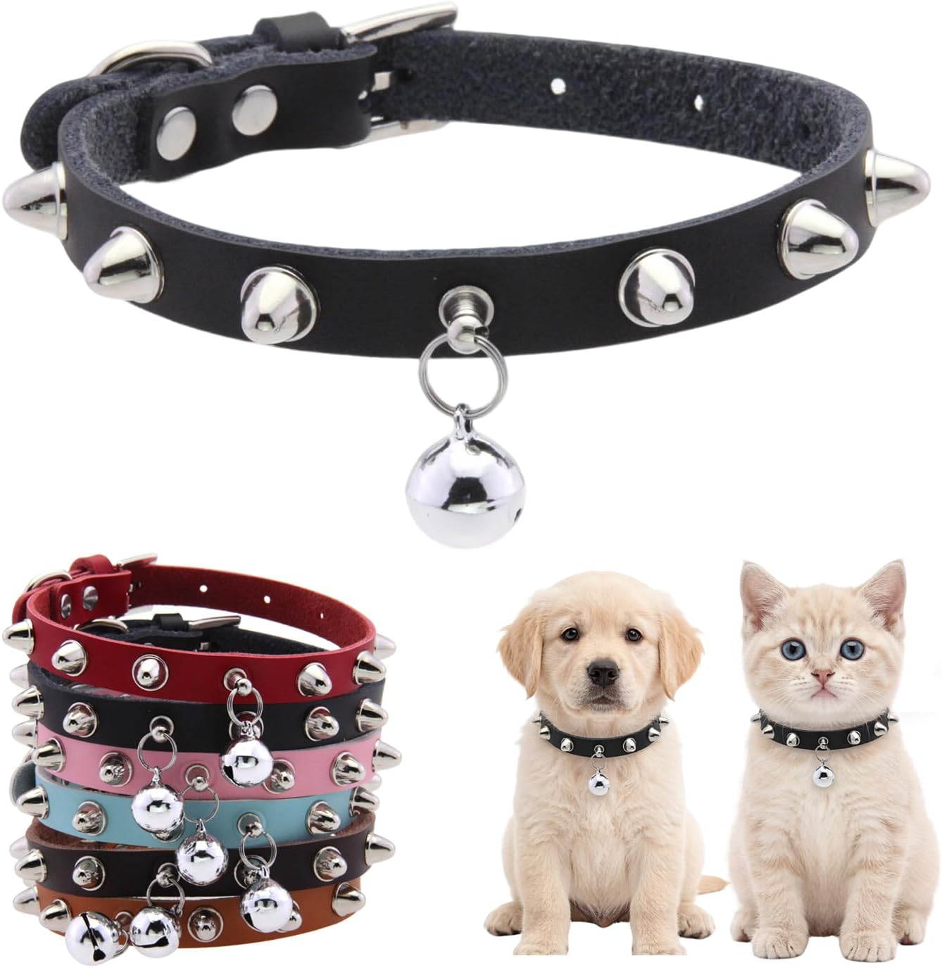 Detalle de Small Dog Collar with Bell, Faux Leather