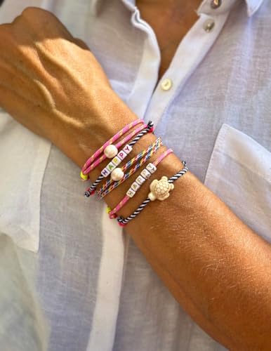 Thumbnail 6 de happymaker Segeltau Armband Damen – Rosa mit echter Süßwasserperle, zwei neon-gelbe Schiebeknoten, größenverstellbar
