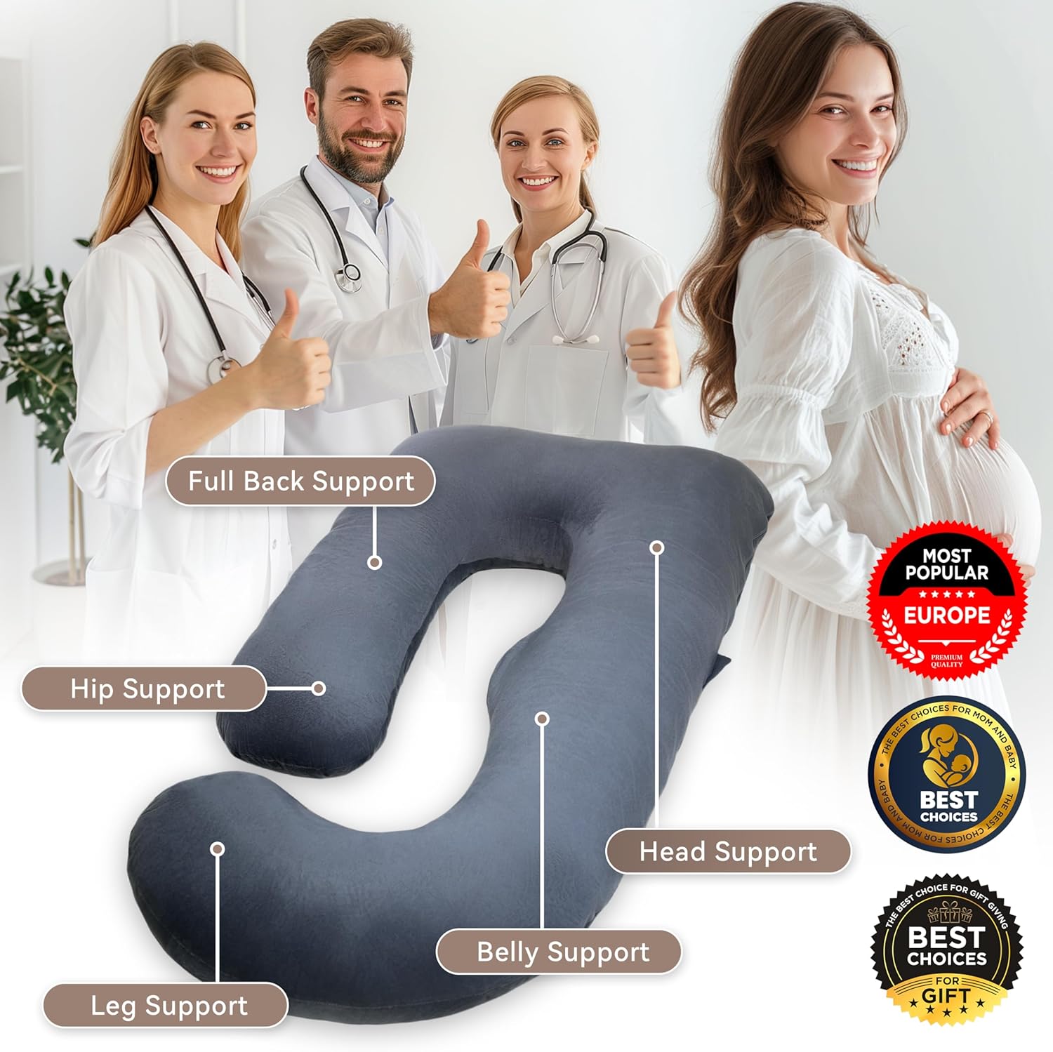 Detalle 2 de PinkFroggie Pregnancy Pillow U‑Shape, Full‑Body Support