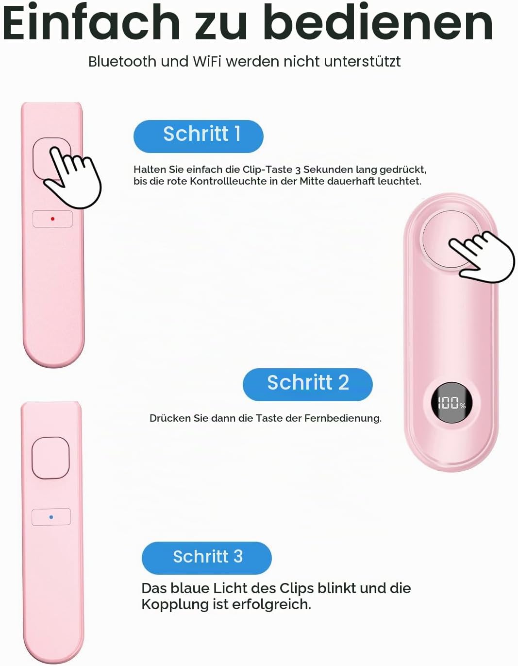 Detalle 2 de RF Fernbedienung Seitenwenden zum Lesen – Rosa, kompatibel mit Kindle Paperwhite/Oasis & mehr