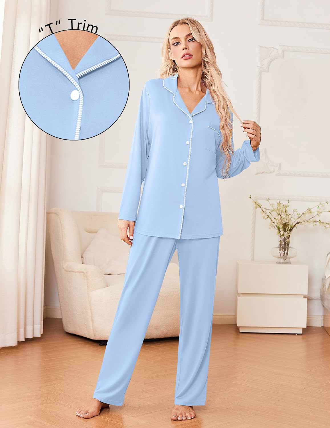 Detalle 2 de Ekouaer Women's Pajama Set, 95% Polyester