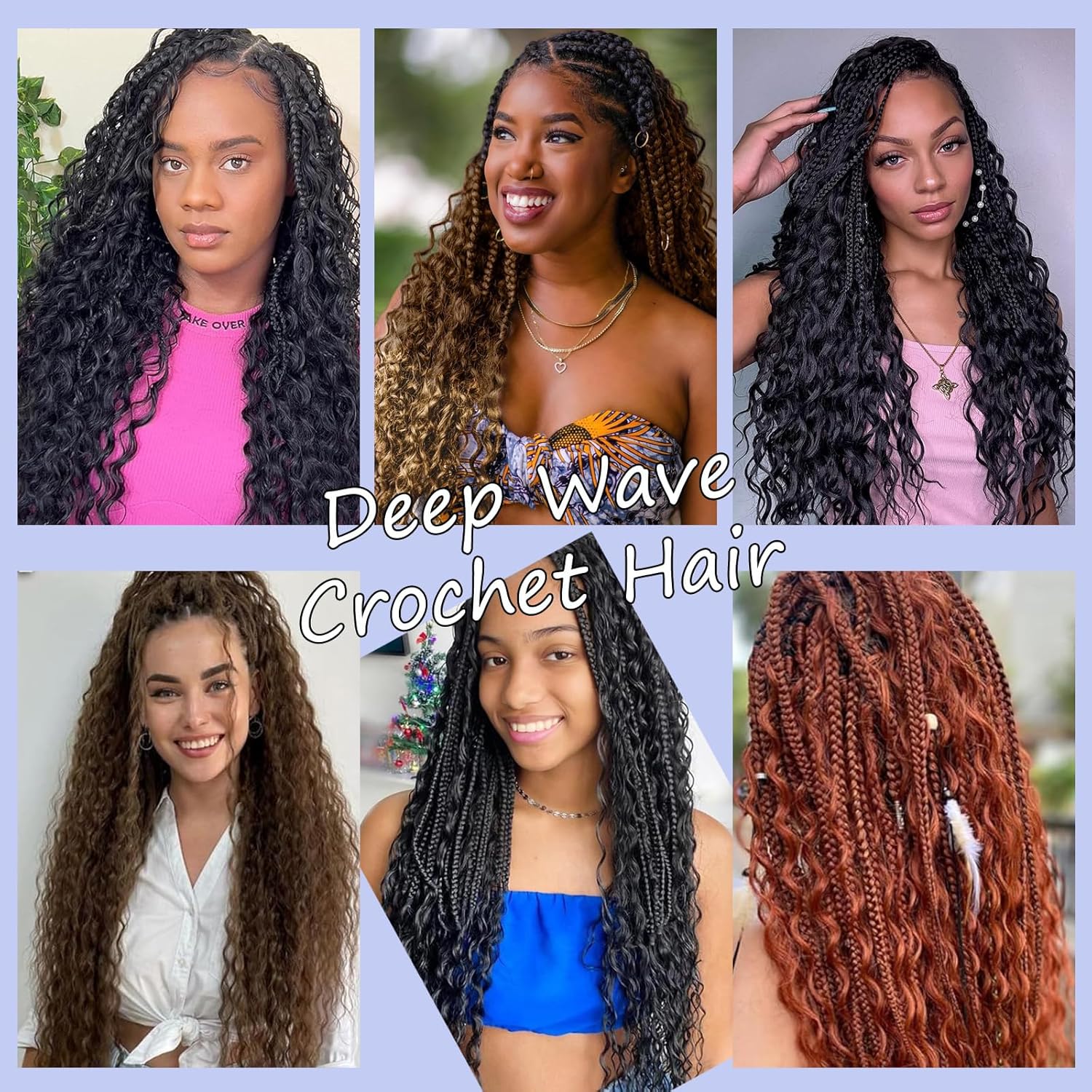 Detalle de BLTYXT Deep Wave Bulk Hair 18 Inch – 6 Bundles synthetische Crochet- Braids T1B-30-27