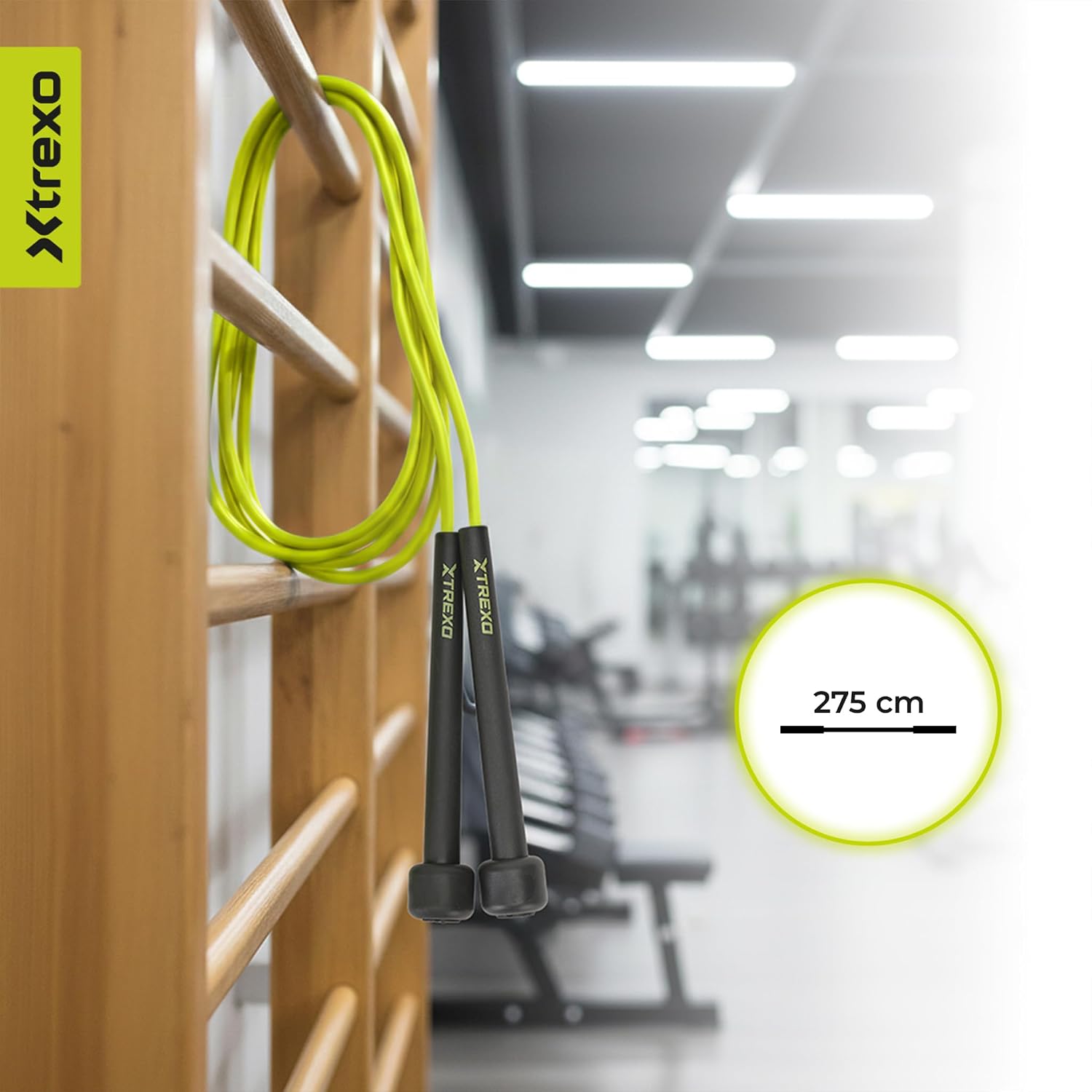 Detalle de TREXO Basic Corde à sauter Fitness – longueur ajustable jusqu’à 275 cm, légère et confortable
