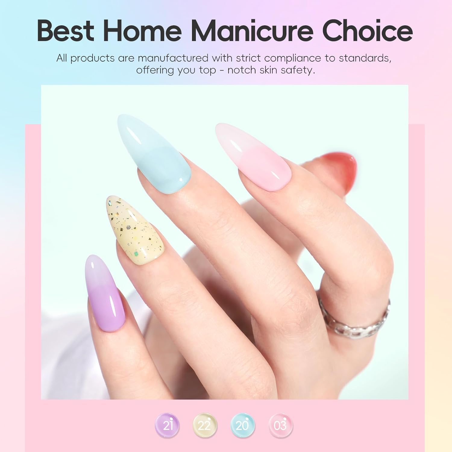 Thumbnail 2 de PEACECOLOR Vernis semi permanent Jelly – kit de 6 couleurs transparentes (rose, jaune, vert, bleu, violet, lila)
