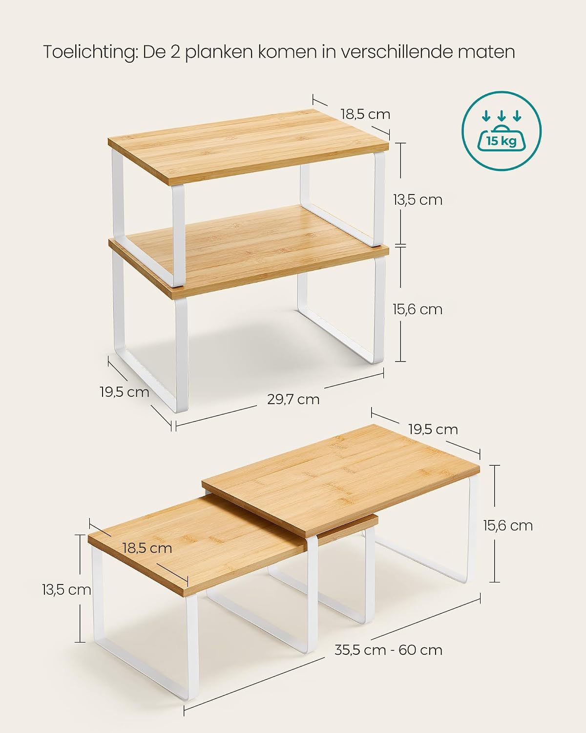 Thumbnail 6 de SONGMICS KCS02NW kruidenrekset: 2 stapelbare planken van metaal en bamboe