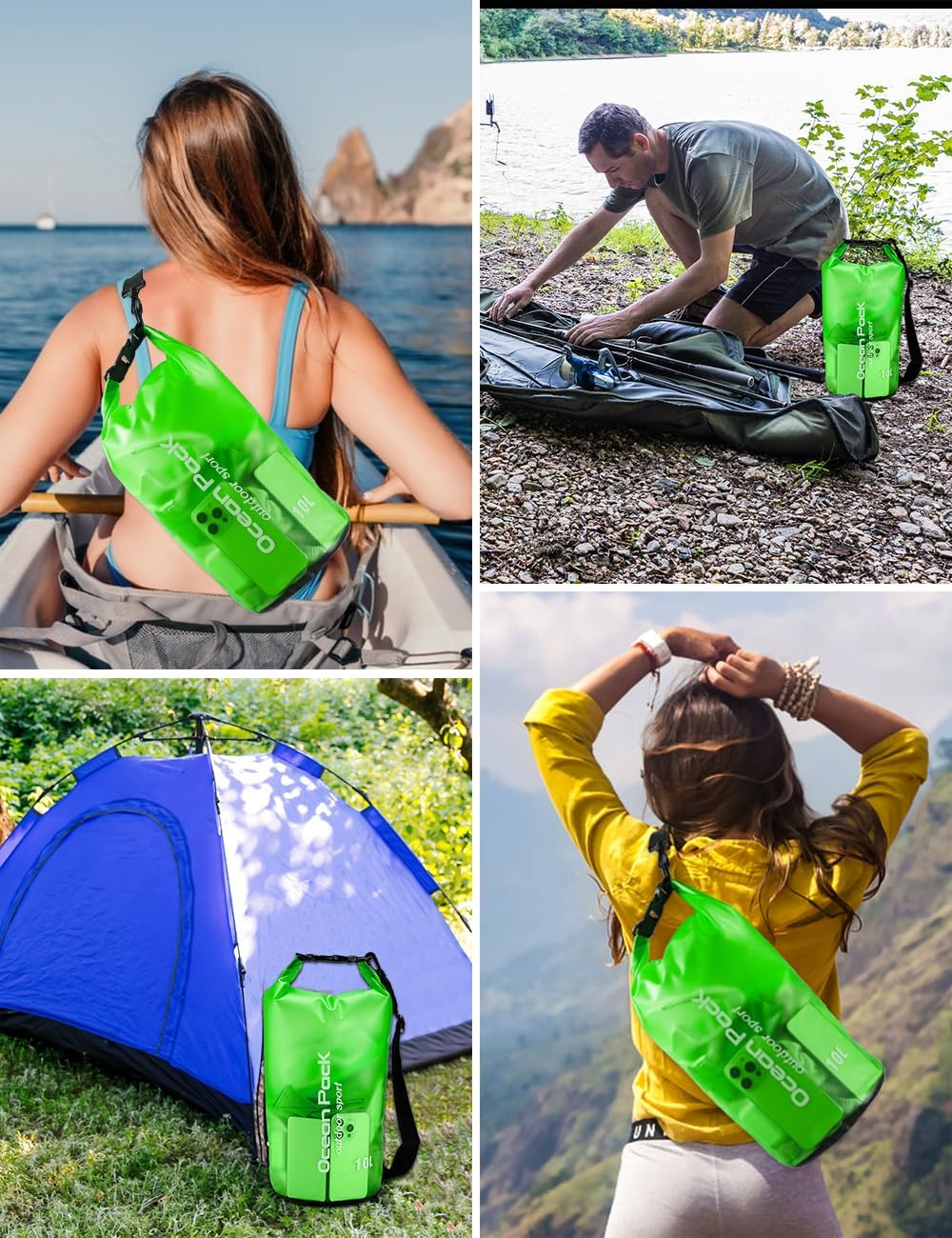 Thumbnail 6 de Henrycares Waterproof Dry Bag 20L / 10L / 5L – Durable PVC, Lightweight, with Phone Dry Bag and Adjustable Shoulder Strap (Green, 10L highlighted)