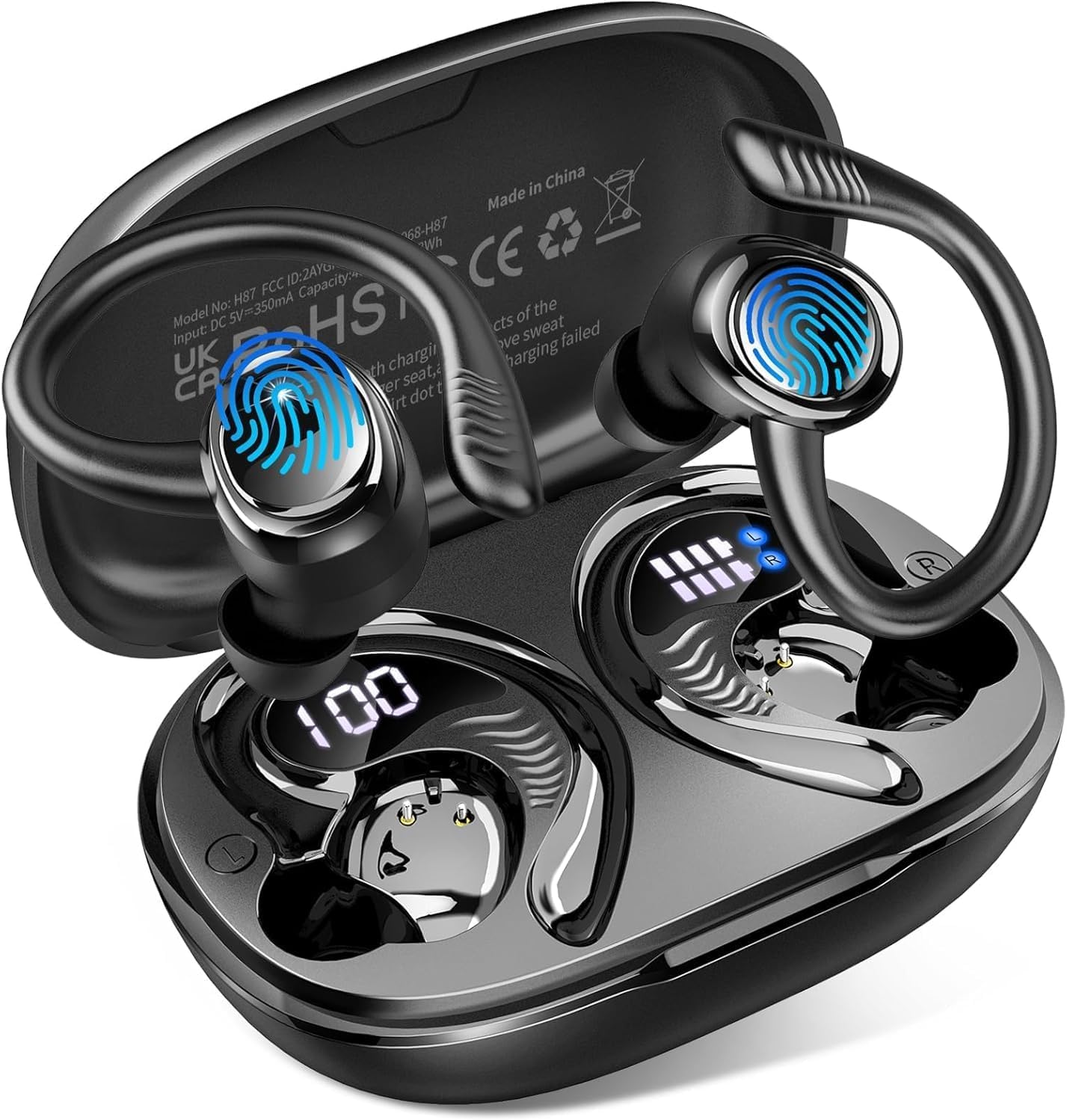 Detalle de Ecouteurs Bluetooth sans Fil Sport 2026 - 60h d’autonomie, IP7, USB-C, Écran LED