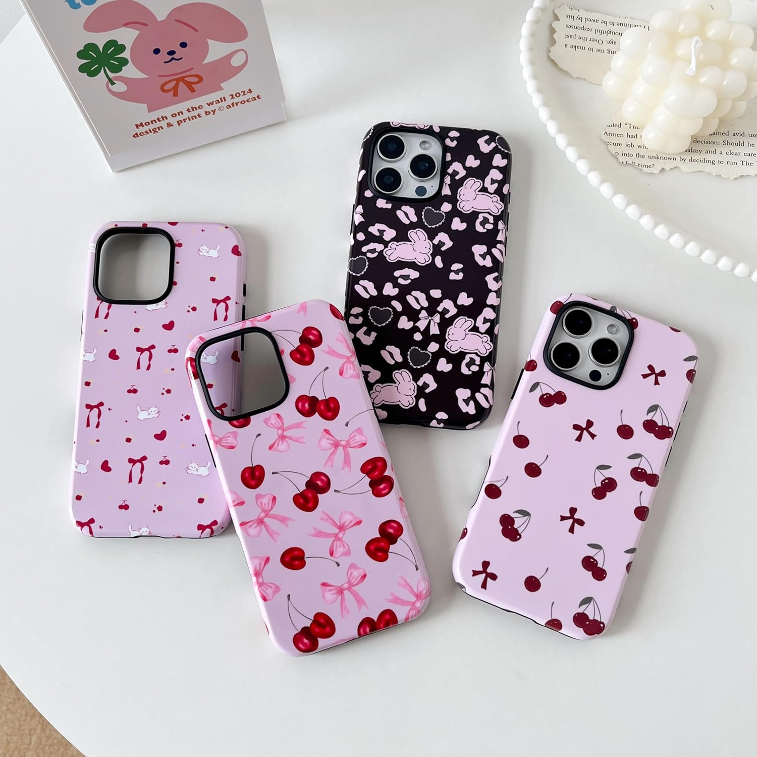 Thumbnail 5 de DEFBSC Hülle für iPhone 16 Pro – Süßes Rosa Schleife Kirsch Muster, Hybrid-Hartschale, Stoßfest, Schlankes Design (6,3 Zoll)