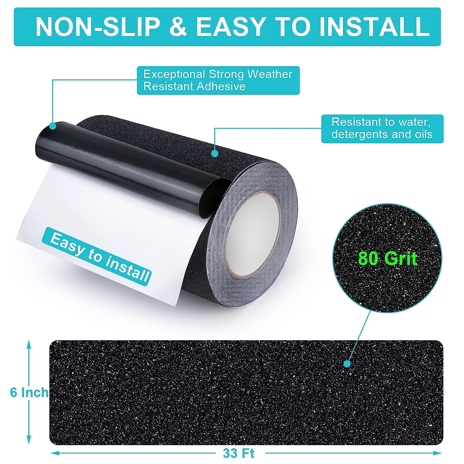 Detalle de OQingluan Anti Slip Tape for Steps (15cm x 10m) – Black PVC non-slip adhesive for outdoor & wet areas