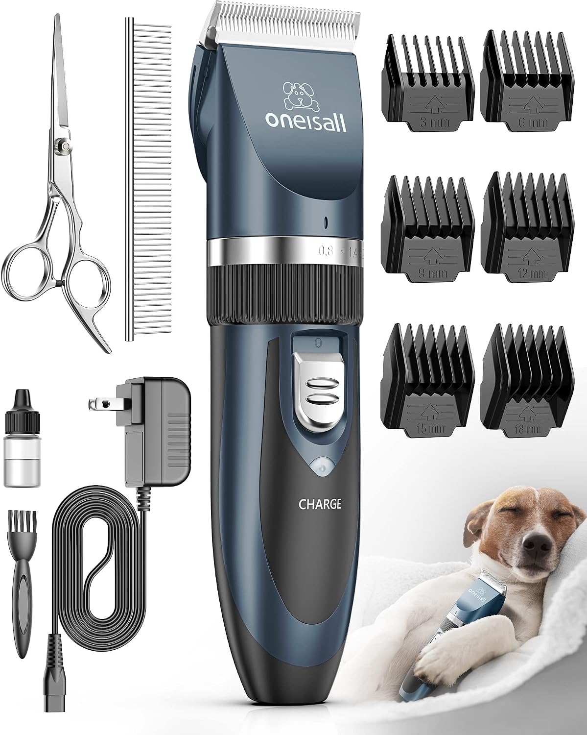 Detalle de oneisall Leise Hundeschermaschine Profi – elektrische Tierhaarschneidemaschine für Hund & Katze (blau)
