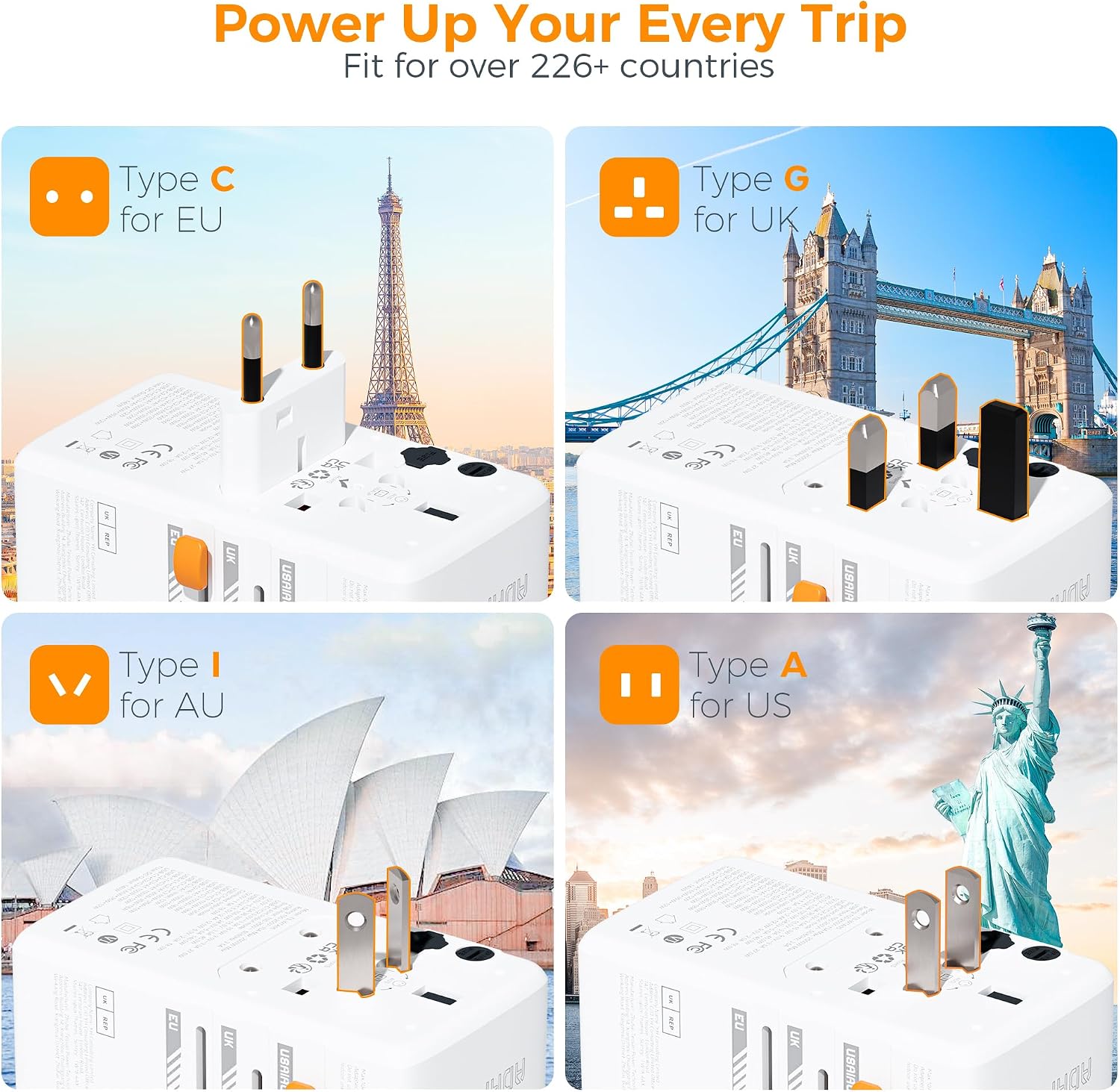 Detalle 2 de TESSAN Universal Travel Adapter 140W with USB-C ports ๐