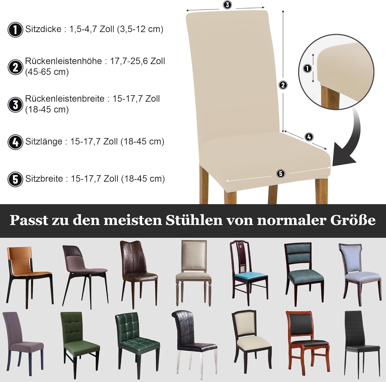 Thumbnail 3 de DREAHOTEXTIL Stuhlbezüge Beige, 4er-Set