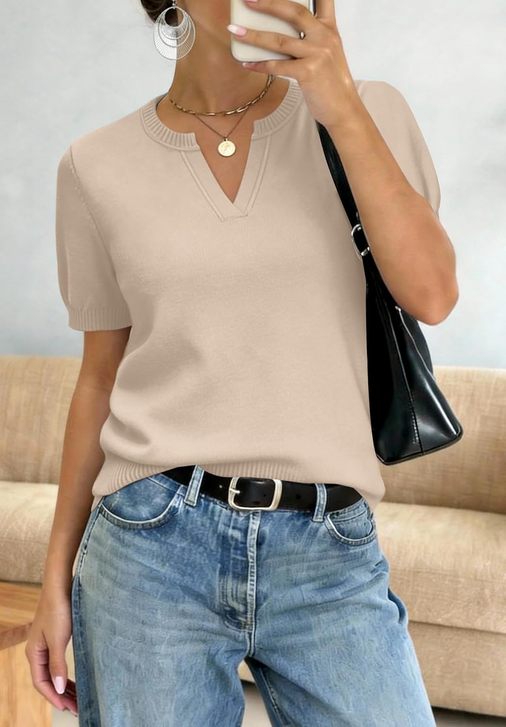 Thumbnail 2 de WIHOLL Short Sleeve V-Neck Knit Top – Spring/Summer 2026