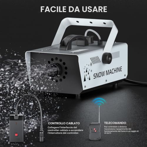 Detalle de Macchina della Neve DELIBANG 1200 W con Telecomando – Effetti neve naturali per eventi e palco