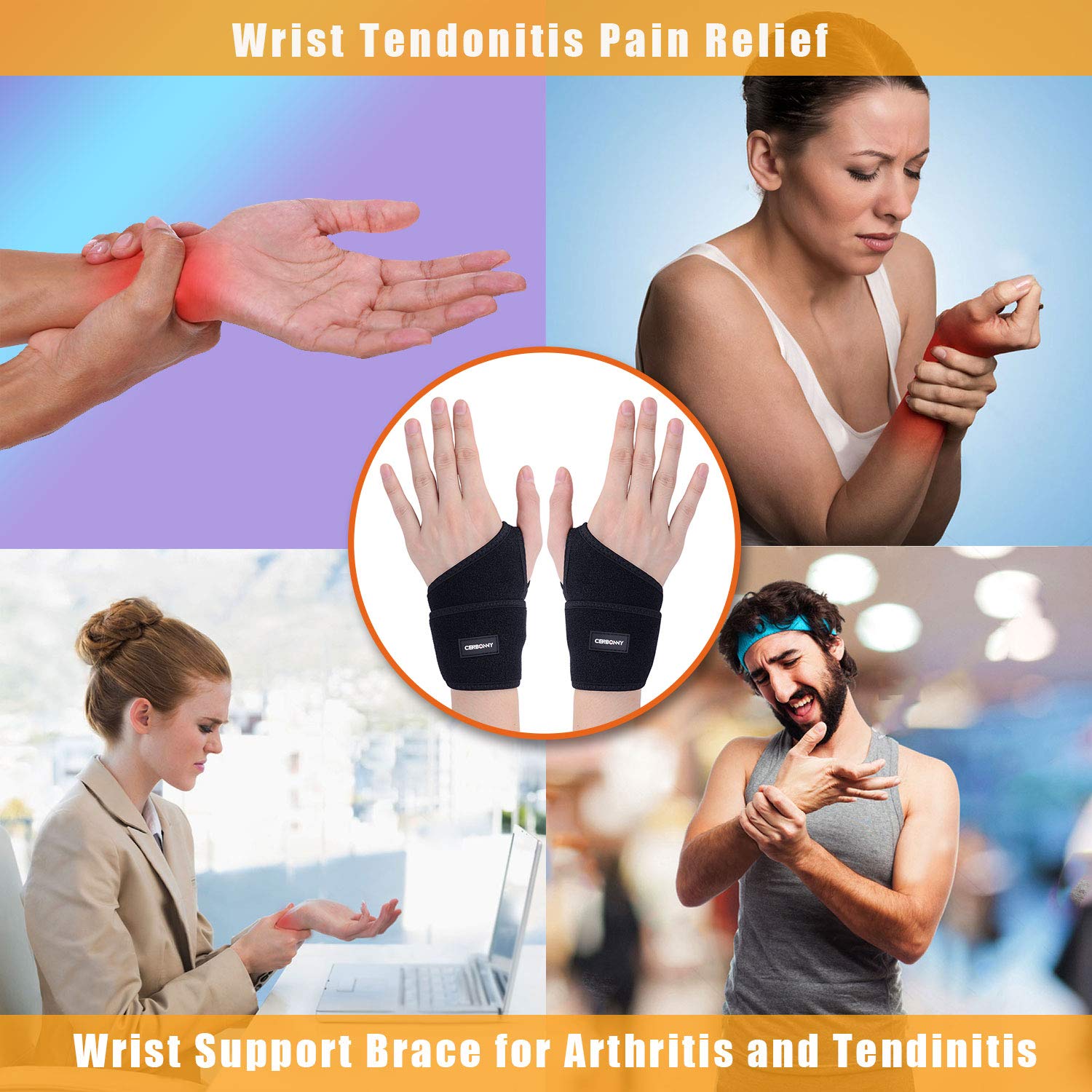 Detalle 2 de CERBONNY Carpal Tunnel Wrist Brace, Adjustable Reversible 2-Pack