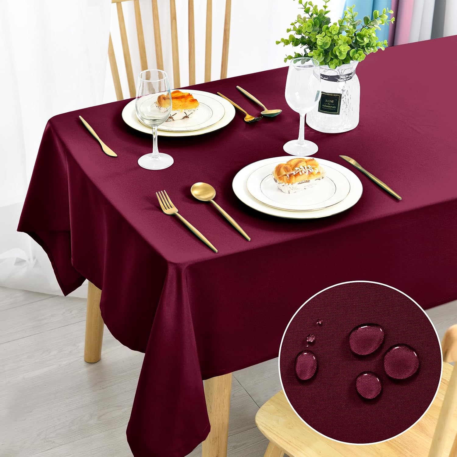 Detalle 2 de Nappe extérieure imperméable DWCN Nappe Exterieur 140 x 260 cm - Polyester rouge Bordeaux