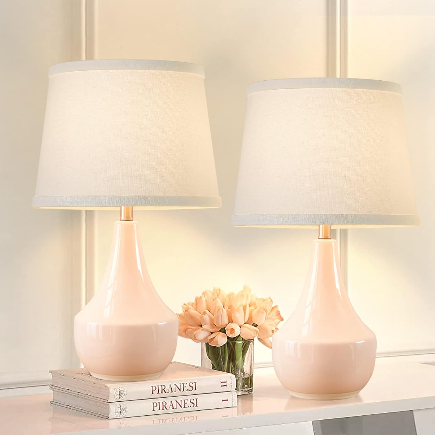 Detalle de GyroVu T00173 Ceramic Table Lamp Set of 2, Pink with E26 LED Bulbs