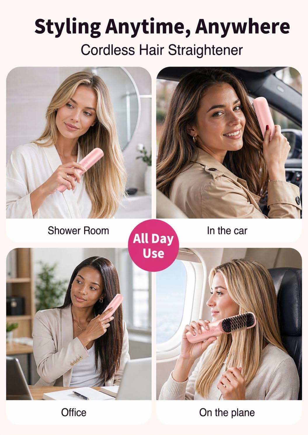 Thumbnail 1 de Bopcal Cordless Hair Straightener Brush: Travel-Friendly 6-Setting Heated Brush