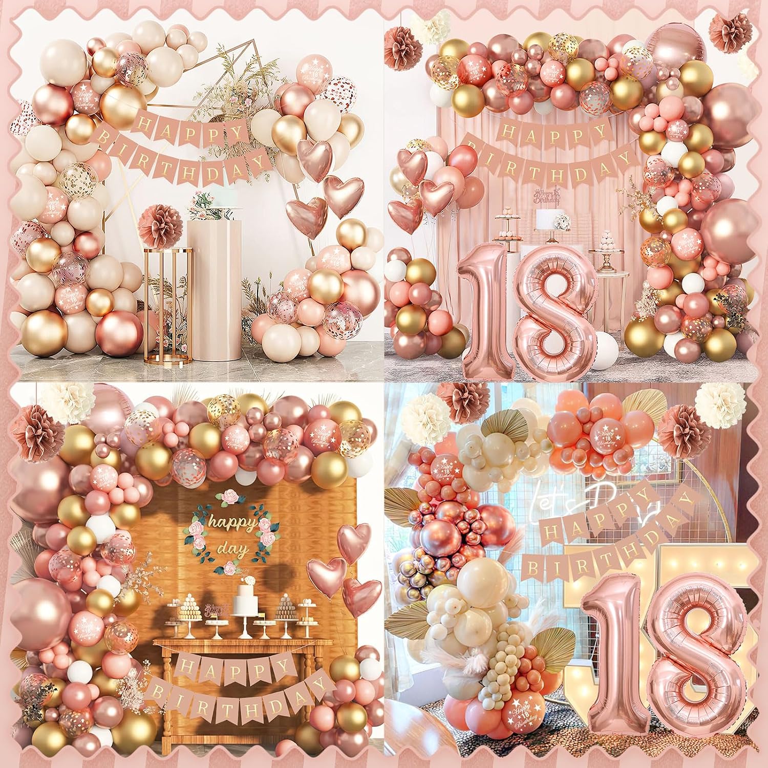 Detalle de Decoration Anniversaire 18 Ans Fille : ballon or rose, arche et bannière « Joyeux Anniversaire »