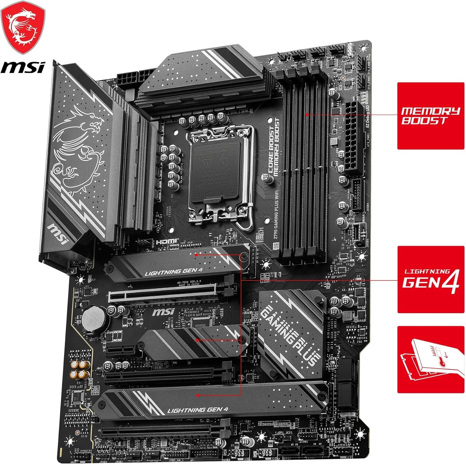 Thumbnail 2 de MSI Z790 Gaming Plus WiFi ATX motherboard for Intel 12th–14th Gen (LGA 1700) with DDR5 up to 7200+MHz/OC